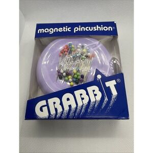 Vintage NOS Blue Feather Grabbit Magnetic Pincushion W/50 Pins-Lavender USA 1980